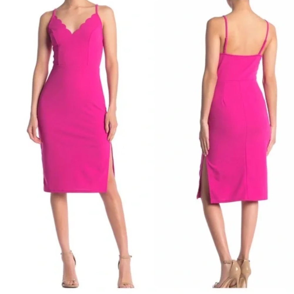 LIKE NEW Barbiecore Socialite Scallop Trim Bodycon spaghetti strap dress